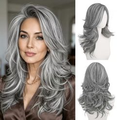 Women’s Wig Long Layered Gray and White