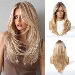 Women’s Wig 24-Inch Black Brown to Champagne Golden Layered