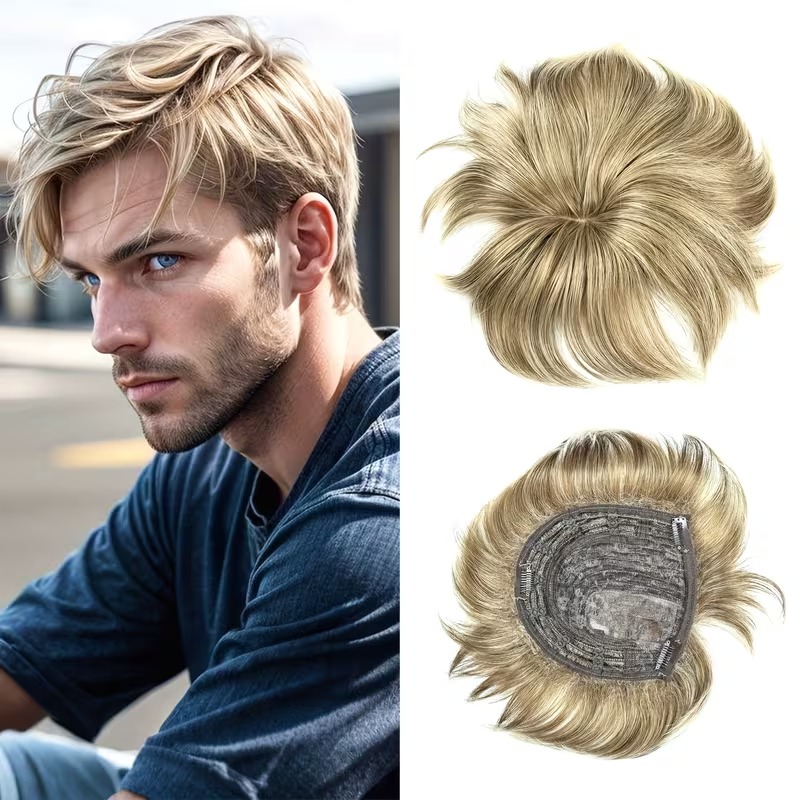 Men’s Toupee Blonde Short Hair Topper