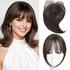 Women’s Toupee Dark Brown with Wispy Bangs