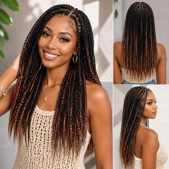 Women’s Wig 30-Inch Black Copper Brown Ombre Braided
