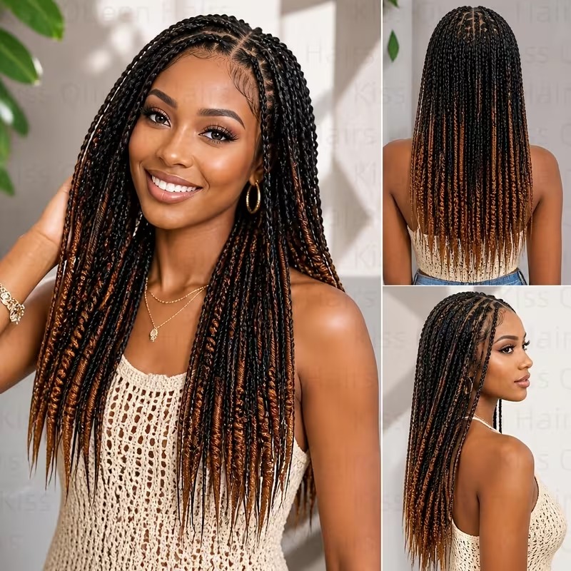 Women’s Wig 30-Inch Black Copper Brown Ombre Braided